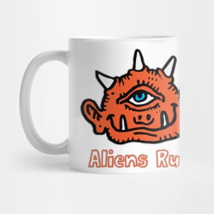 Aliens Rule T-Shirt | Funny One Eyed Orange Creature Mug